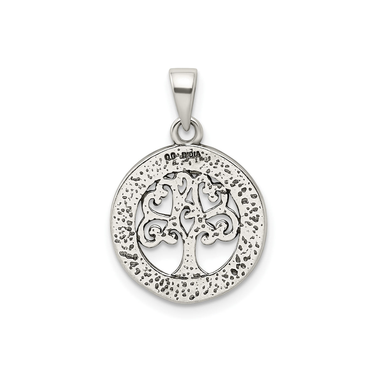 Sterling Silver Tree of Life Pendant with Intricate Swirl Design and Circular Border