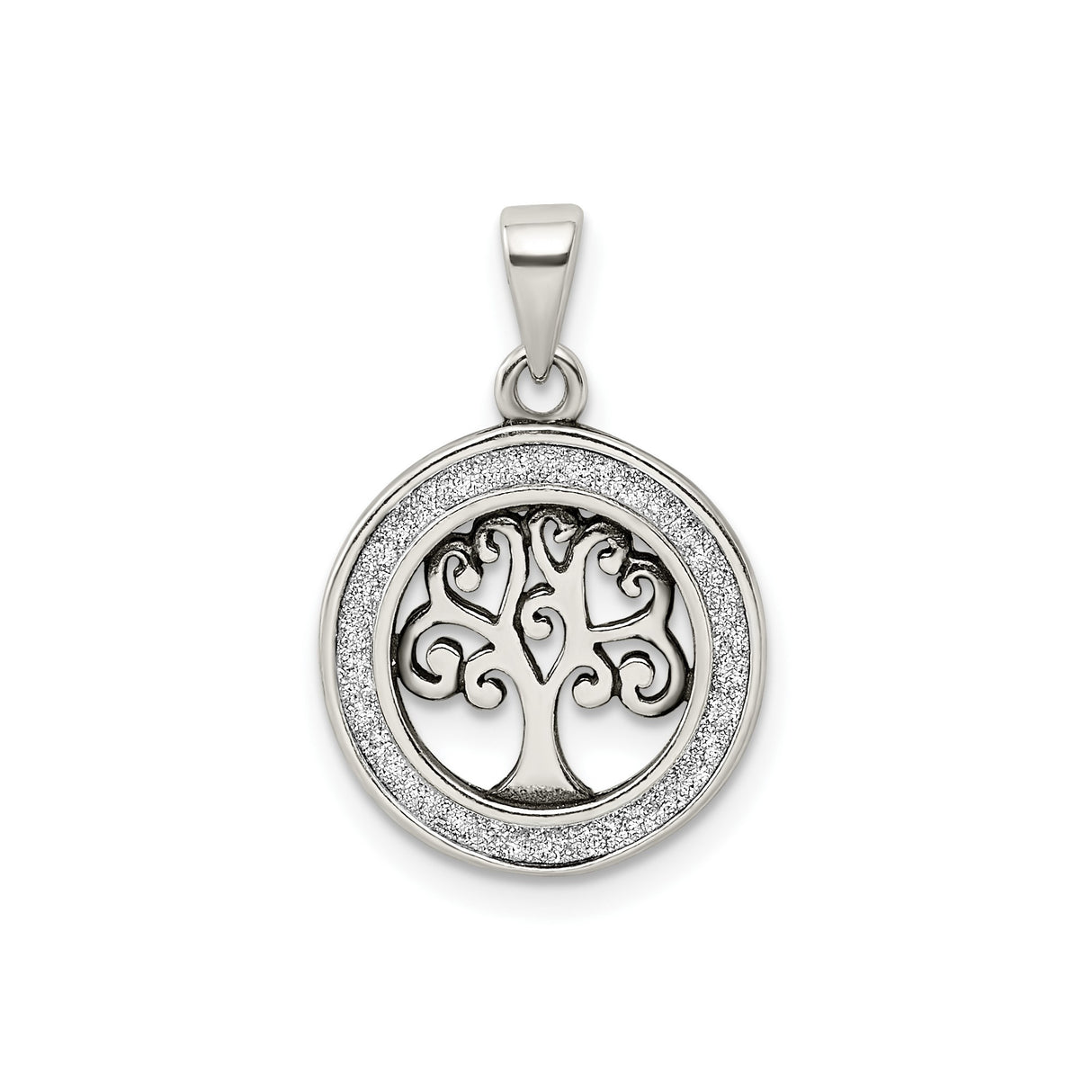 Sterling Silver Tree of Life Pendant with Intricate Swirl Design and Circular Border