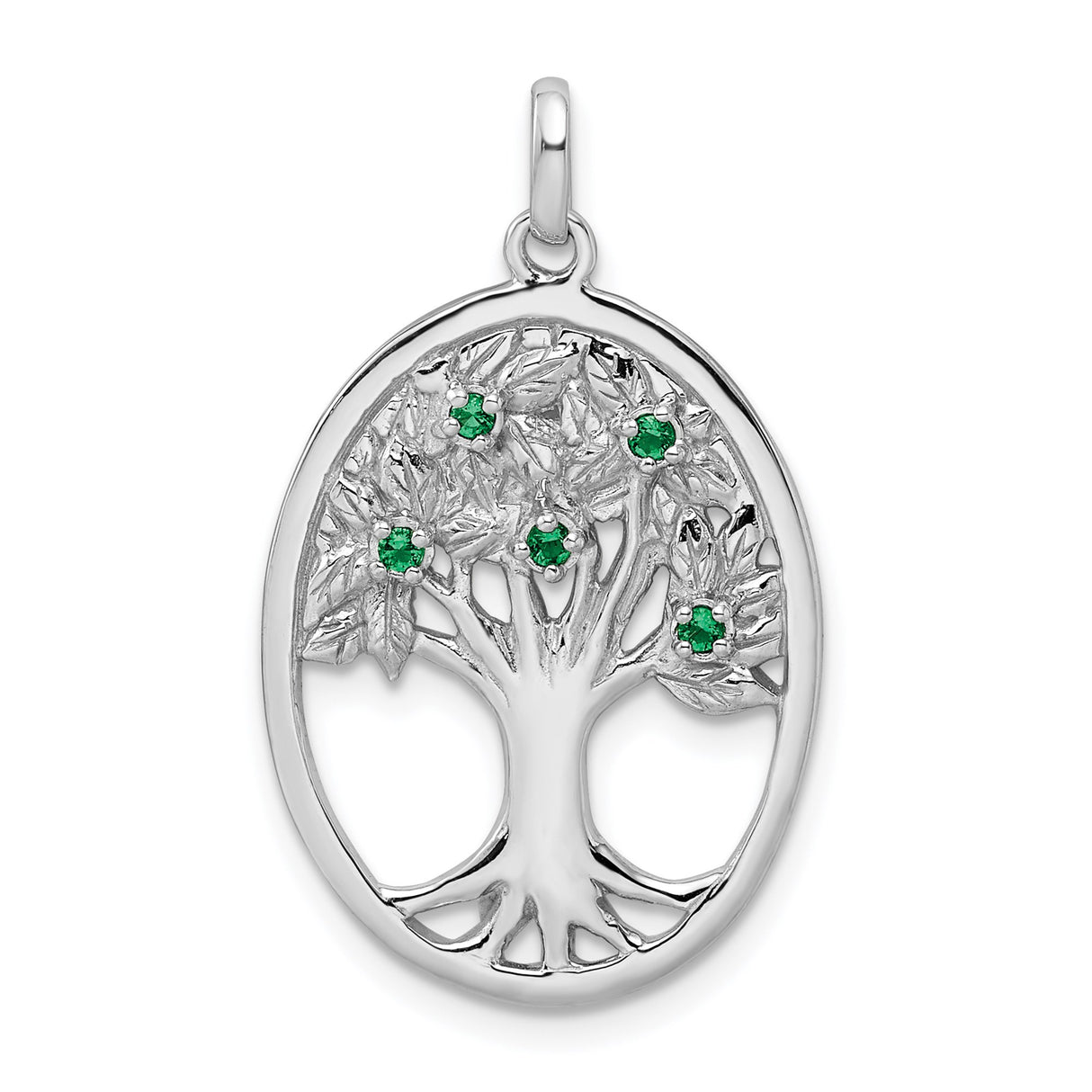 Sterling Silver Tree of Life Pendant with Green Glass Accents, Nature-Inspired Jewelry for Women