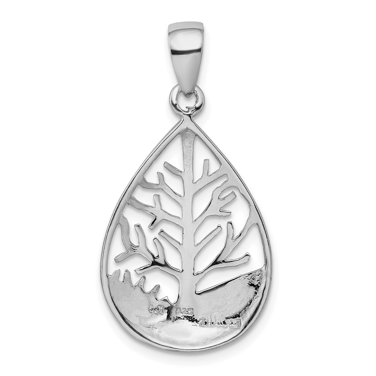 Sterling Silver Teardrop Tree Pendant with Cutout Tree of Life Design
