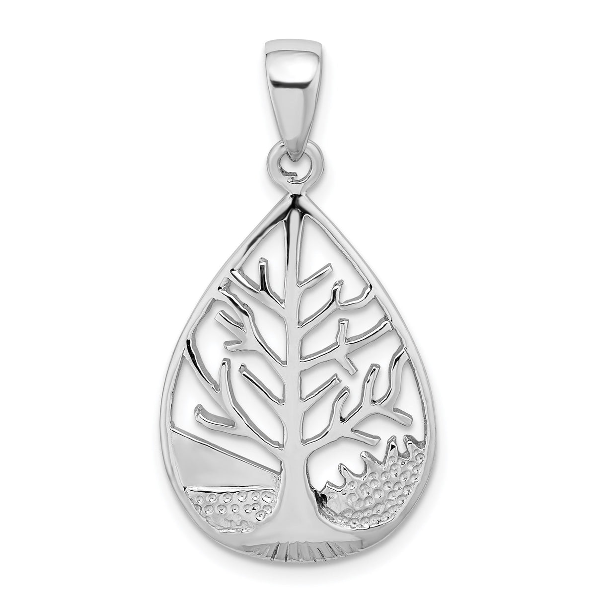 Sterling Silver Teardrop Tree Pendant with Cutout Tree of Life Design