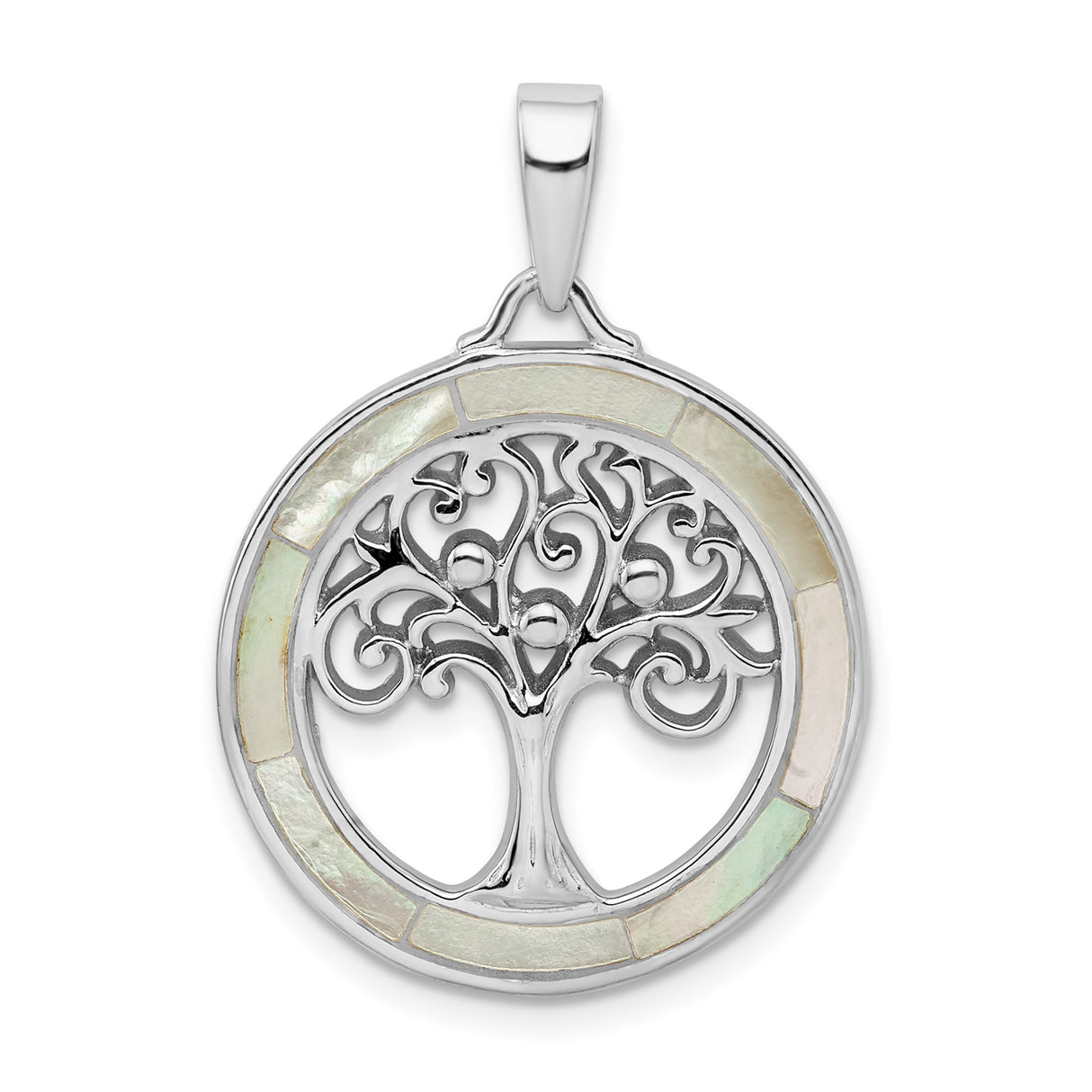 Sterling Silver Tree of Life Pendant with Mother of Pearl Inlay, Filigree Branches, Celtic Design