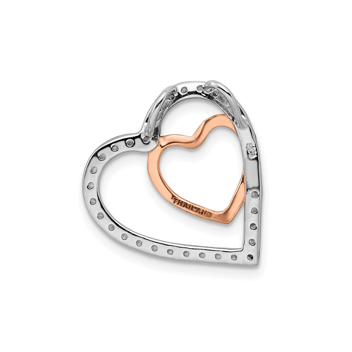 Sterling Silver Double Heart Pendant with Rose Gold Accent and Cubic Zirconia