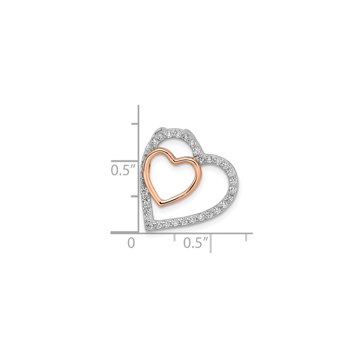Sterling Silver Double Heart Pendant with Rose Gold Accent and Cubic Zirconia