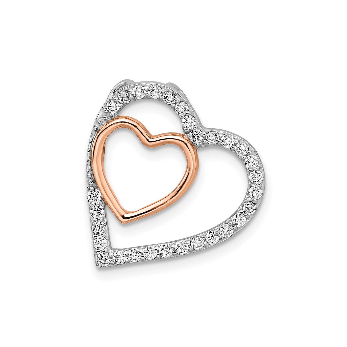 Sterling Silver Double Heart Pendant with Rose Gold Accent and Cubic Zirconia