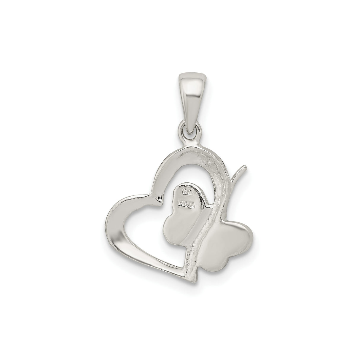 Sterling Silver Heart and Butterfly Pendant with Open Heart Design for Women