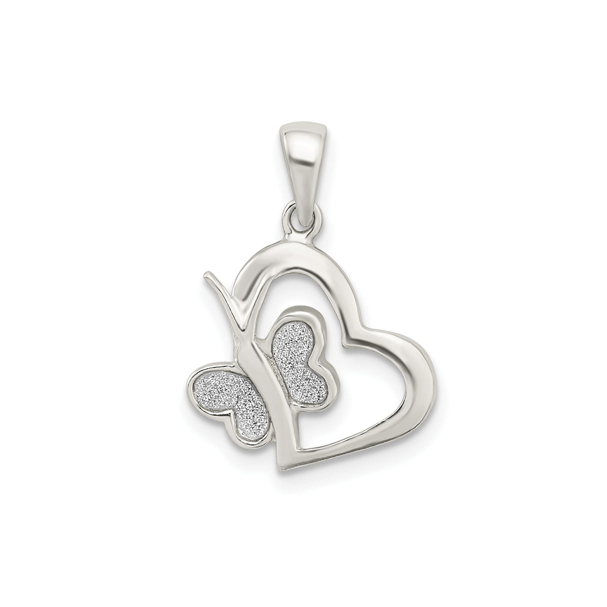 Sterling Silver Heart and Butterfly Pendant with Open Heart Design for Women