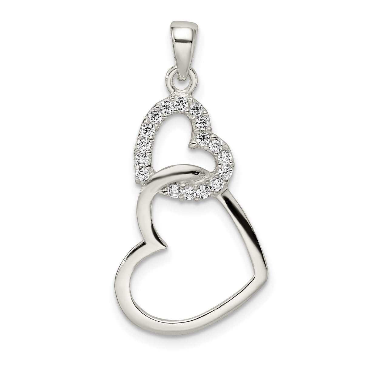 Sterling Silver Pendant with Interlocking Hearts and Cubic Zirconia Accents