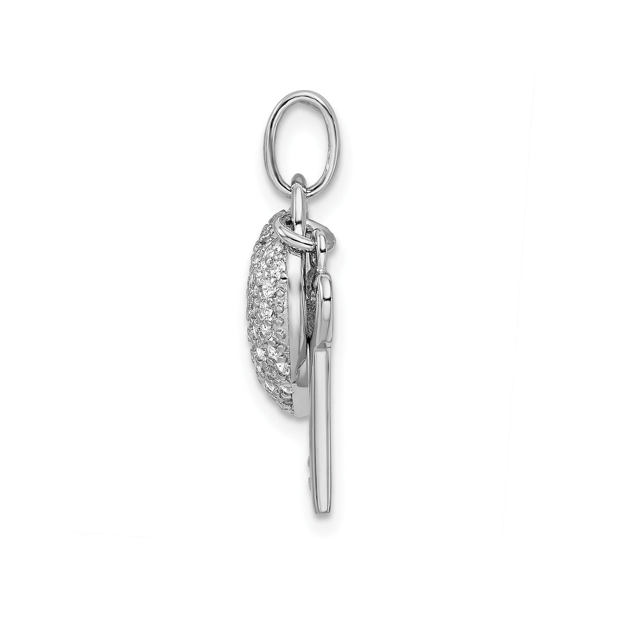 Sterling Silver Pendant with Cubic Zirconia Heart Lock and Open Heart Key Charm
