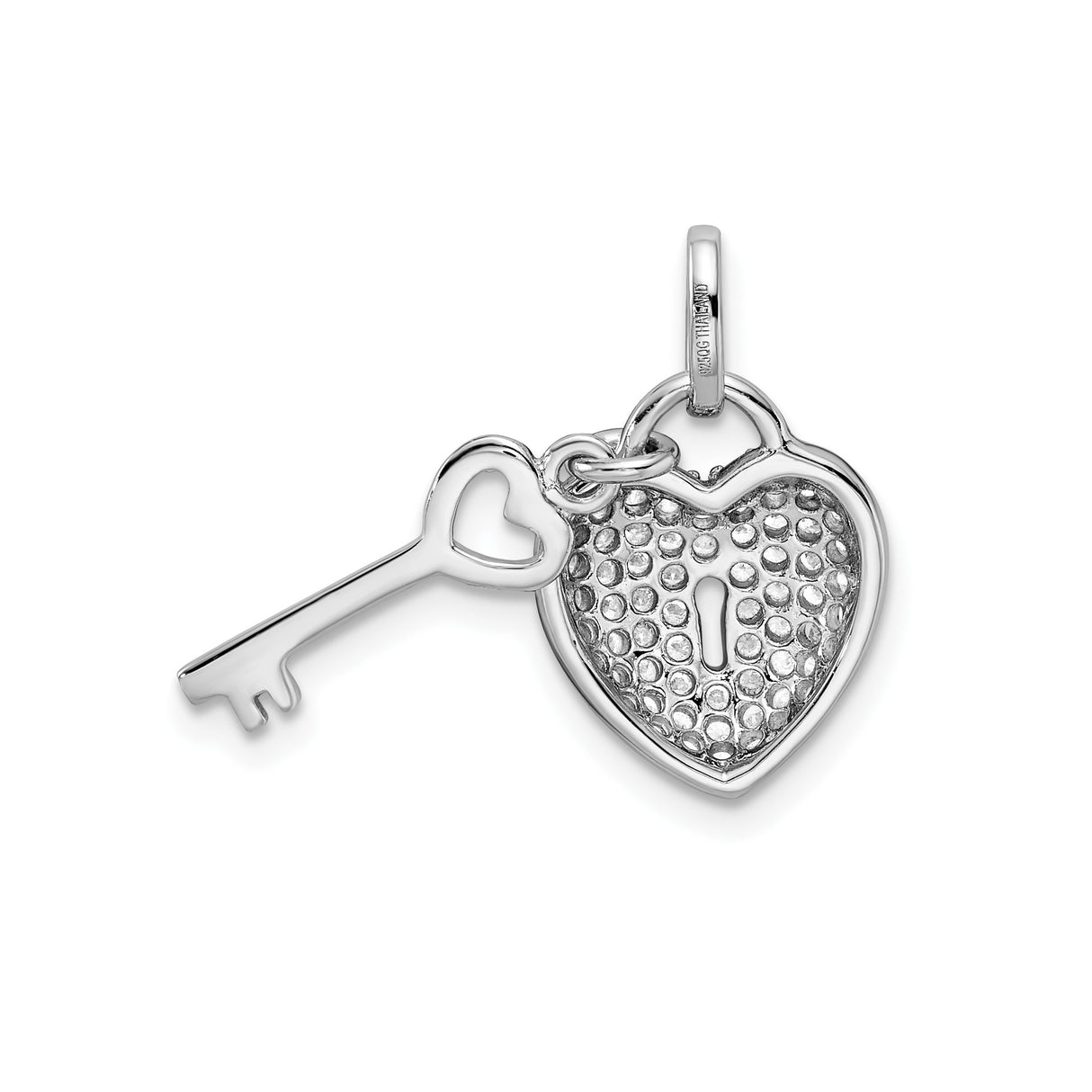 Sterling Silver Pendant with Cubic Zirconia Heart Lock and Open Heart Key Charm
