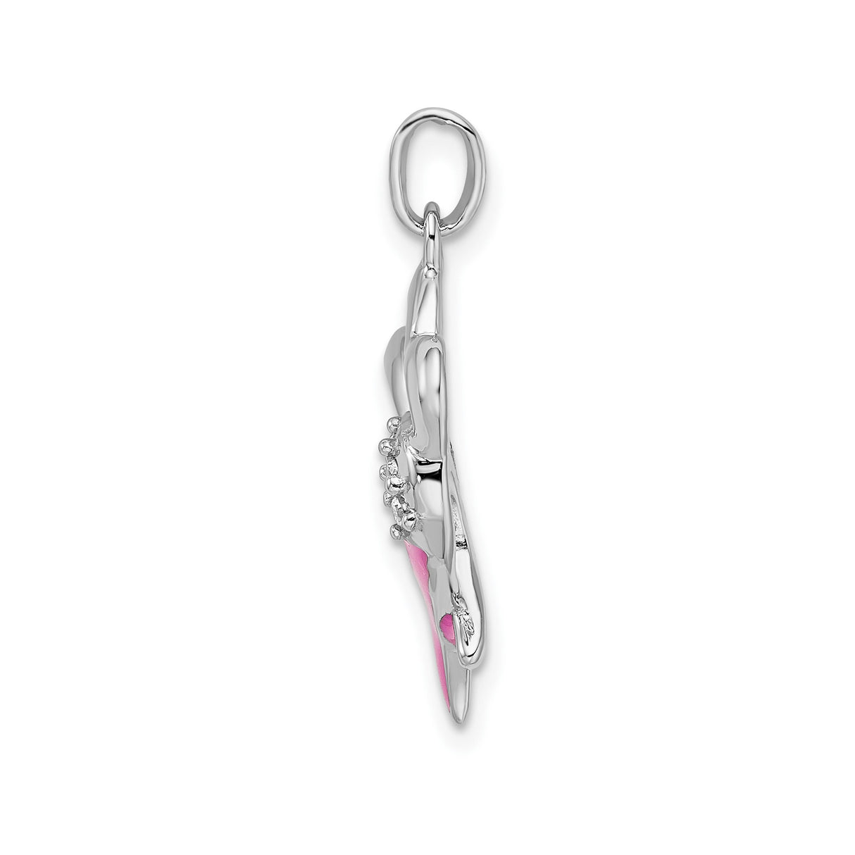 Sterling Silver Open Heart Pendant with Pink Enamel Ribbon and Cubic Zirconia