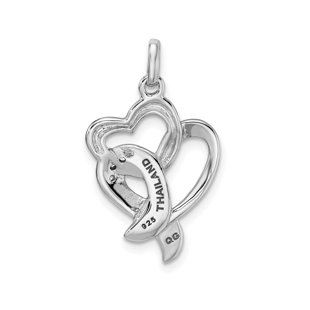 Sterling Silver Open Heart Pendant with Pink Enamel Ribbon and Cubic Zirconia
