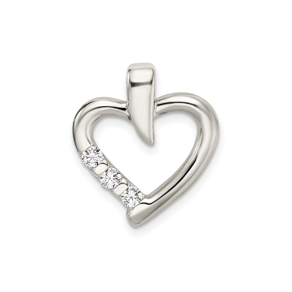 Sterling Silver Heart Pendant with Cubic Zirconia, Open Design Romantic Charm for Women