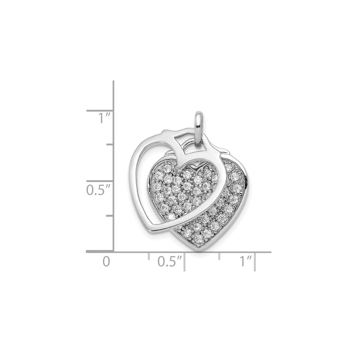Sterling Silver Double Heart Pendant with Cubic Zirconia, Romantic Symbol of Love for Women