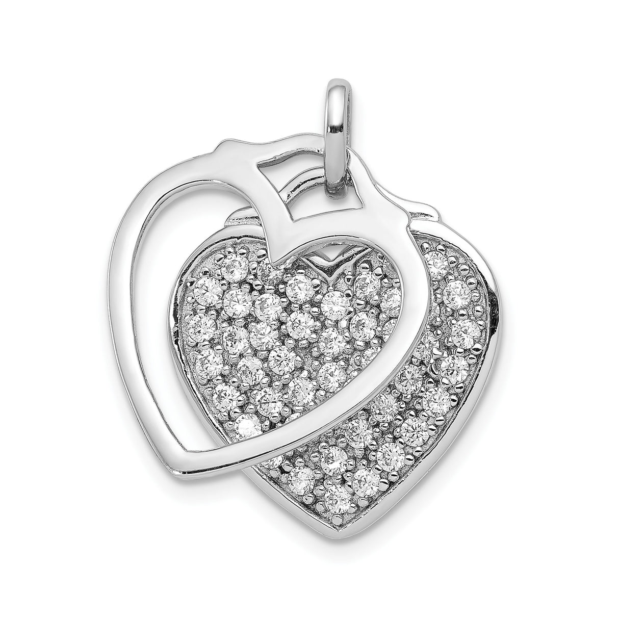 Sterling Silver Double Heart Pendant with Cubic Zirconia, Romantic Symbol of Love for Women