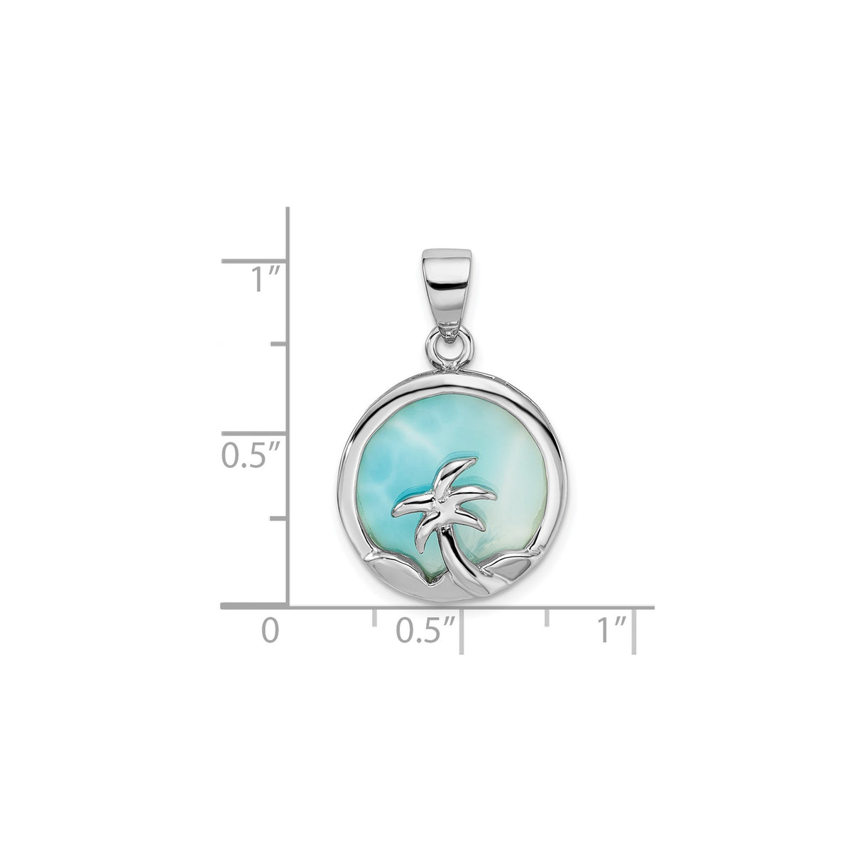 Sterling Silver Palm Tree Pendant with Larimar Inlay, Tropical Beach Scene Jewelry