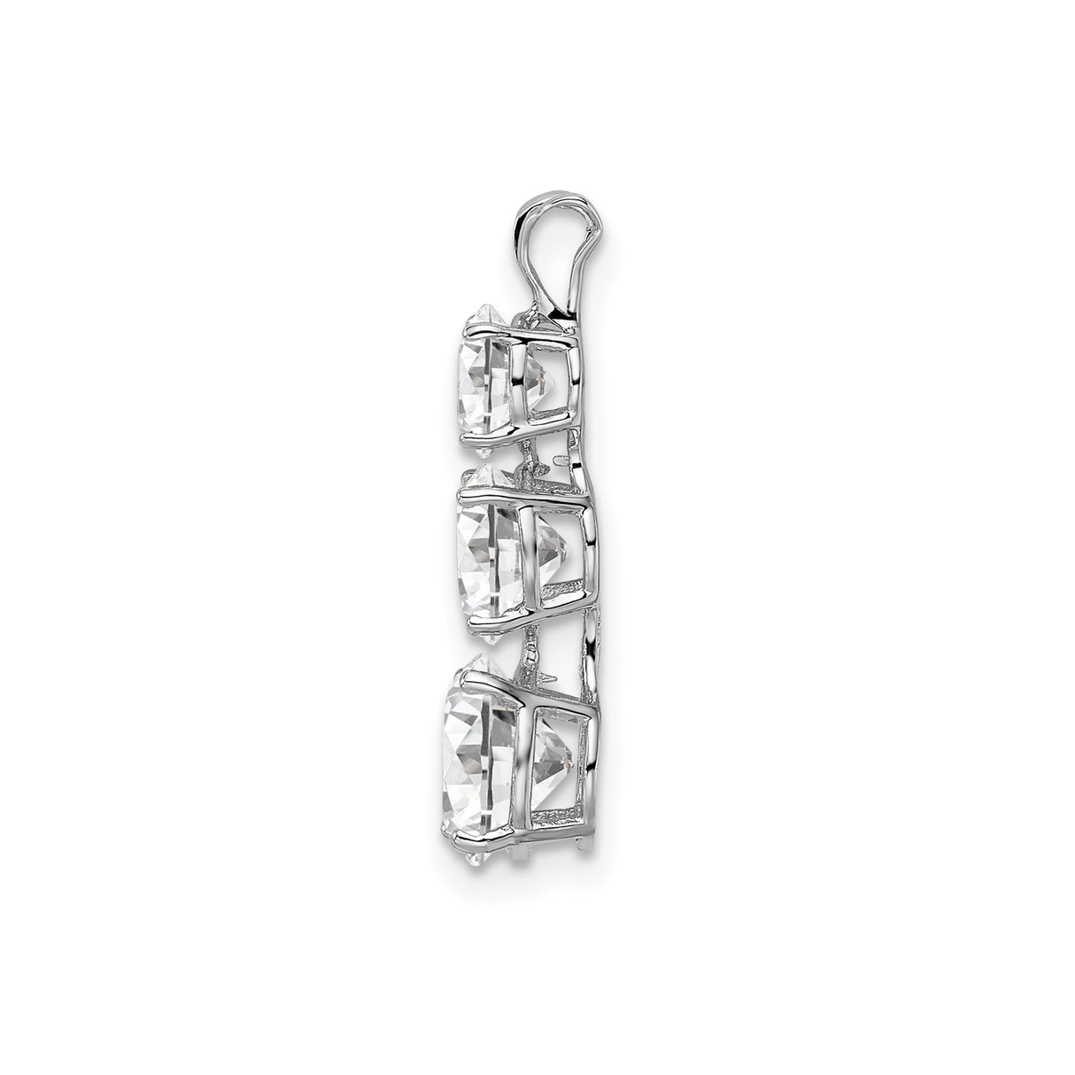 Sterling Silver Pendant with Three Graduated Round Cut Cubic Zirconia, Vertical Drop Design