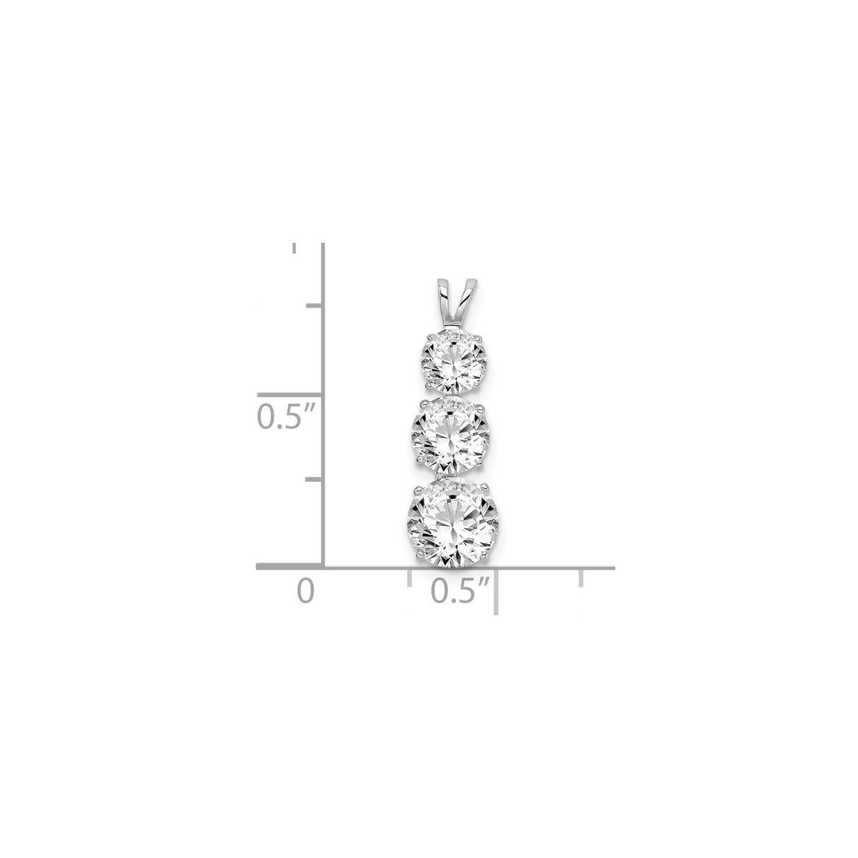 Sterling Silver Pendant with Three Graduated Round Cut Cubic Zirconia, Vertical Drop Design