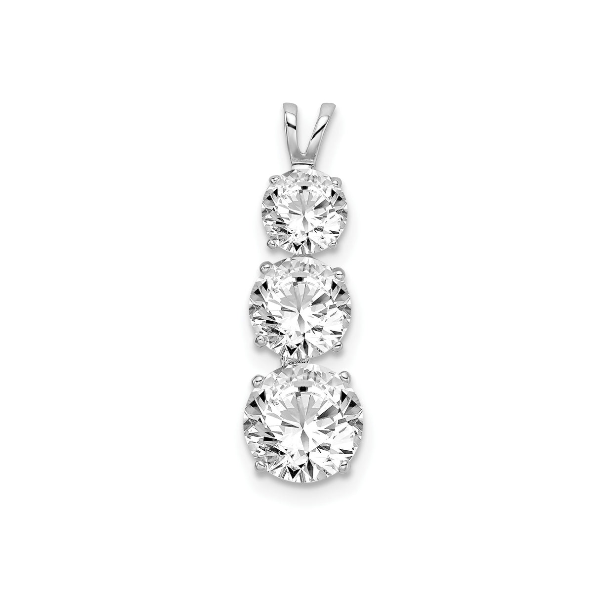 Sterling Silver Pendant with Three Graduated Round Cut Cubic Zirconia, Vertical Drop Design