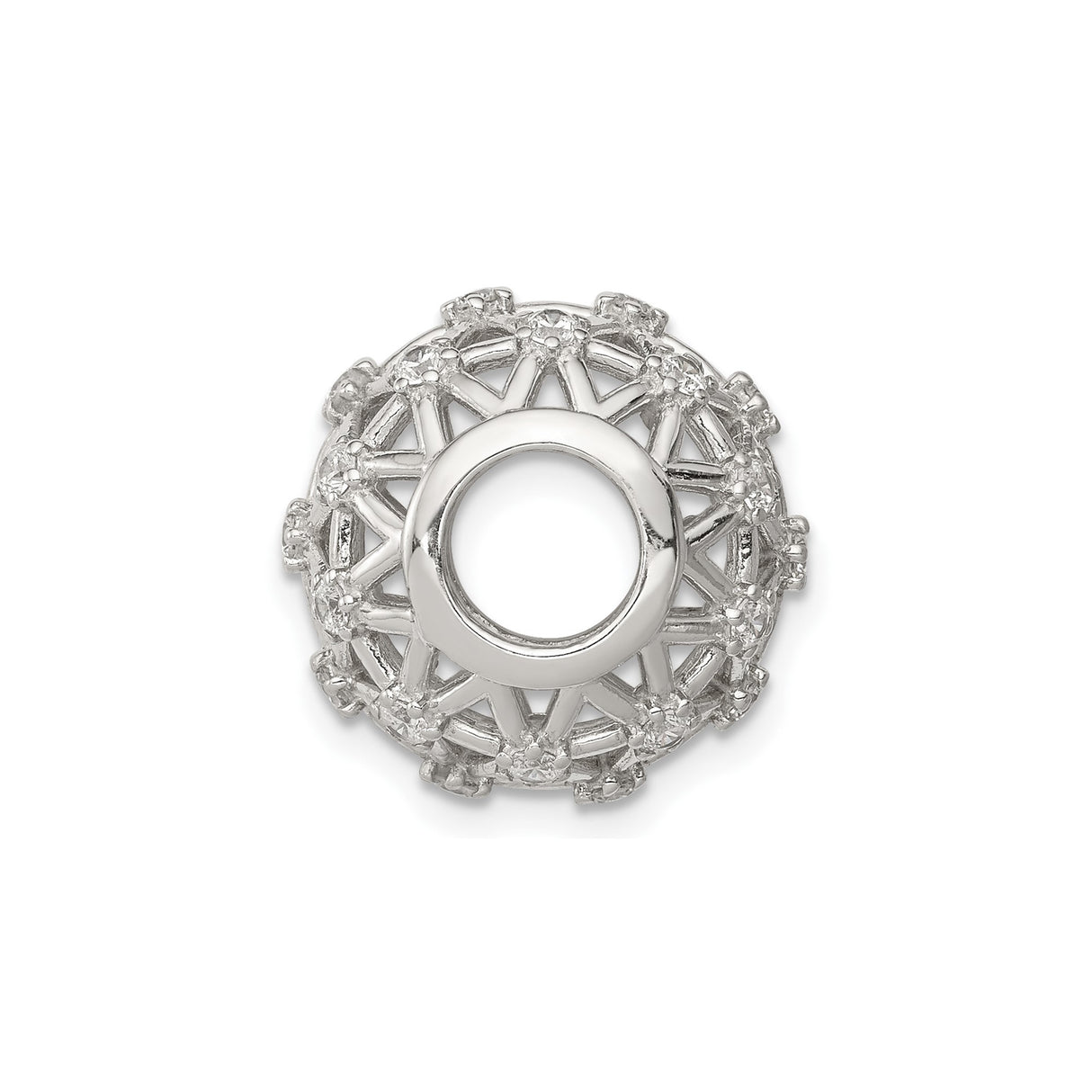 Sterling Silver Charm Bead with Cubic Zirconia, Geometric Lattice and Mandala Floral Design