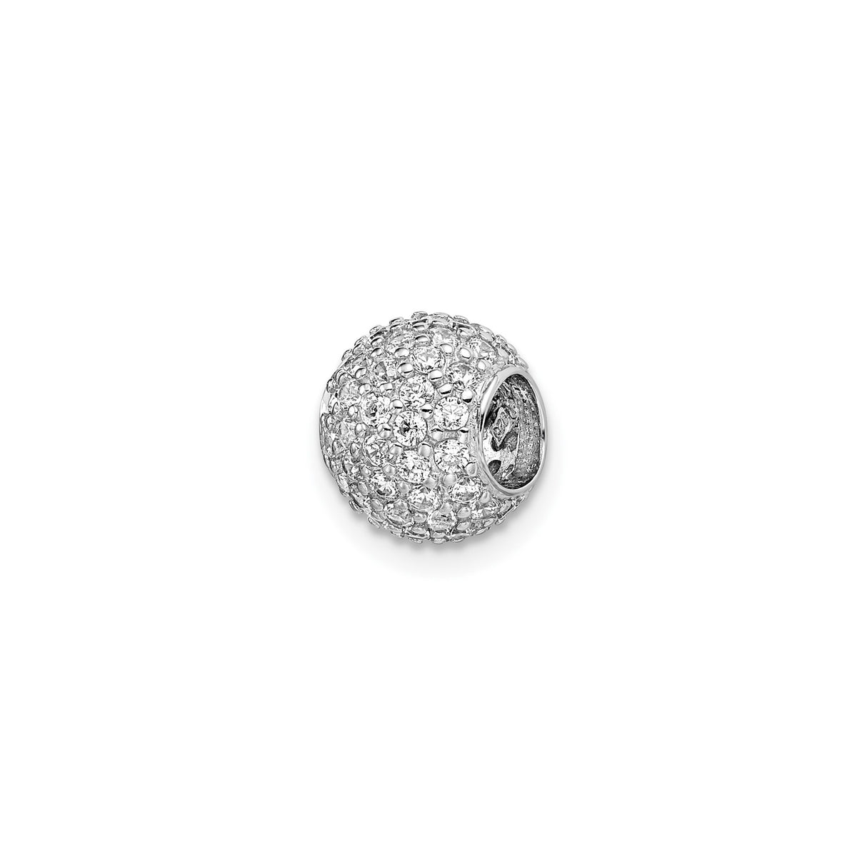 Sterling Silver Charm Bead with Cubic Zirconia Pavé, Classic Style for Womens Bracelet