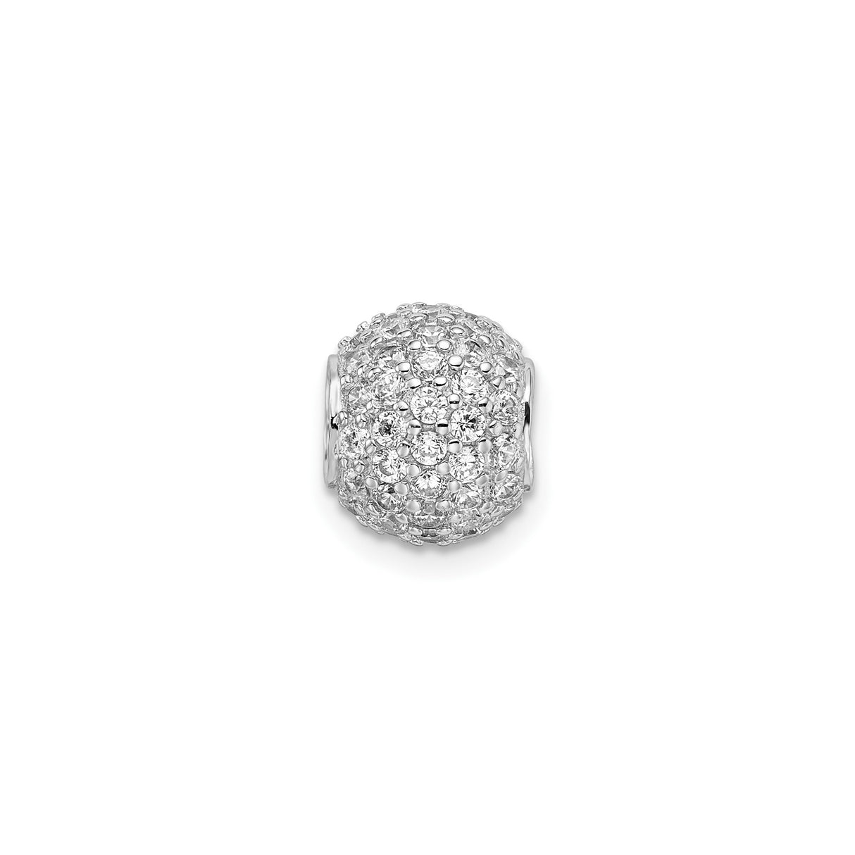 Sterling Silver Charm Bead with Cubic Zirconia Pavé, Classic Style for Womens Bracelet