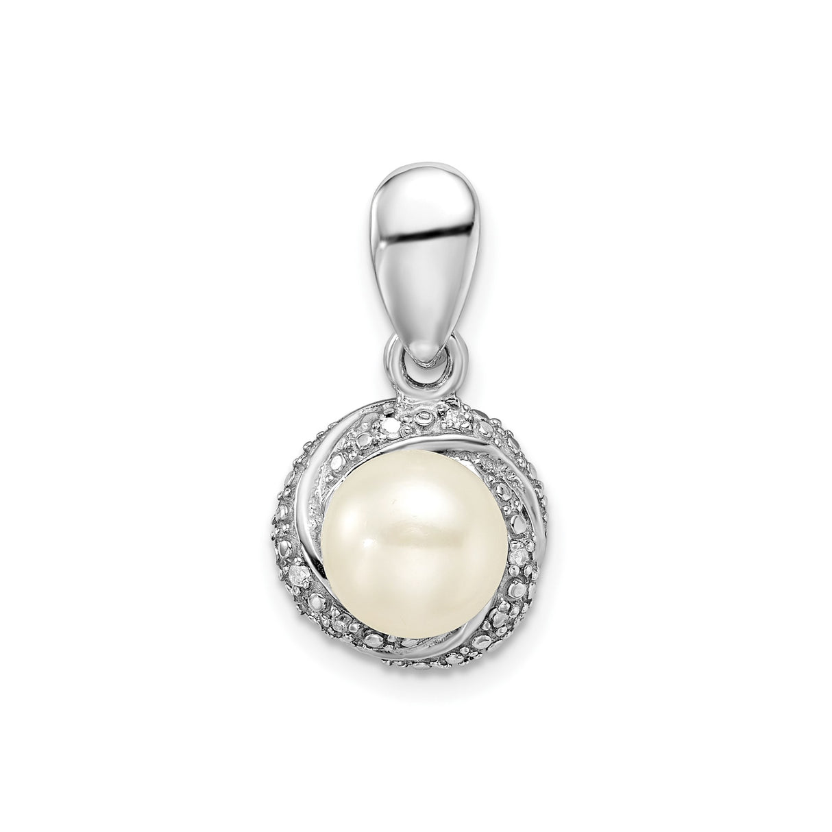 Sterling Silver Pearl Pendant with Twisted Cubic Zirconia Design for Women