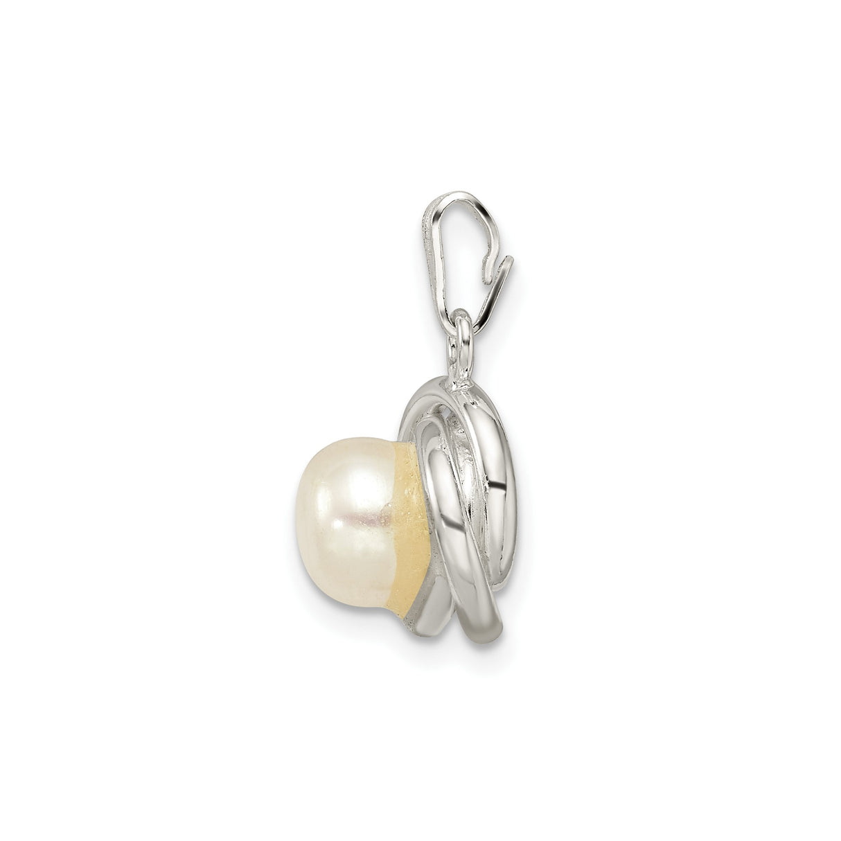 Sterling Silver Swirl Pendant with White Cultured Pearl, Elegant Classic Design