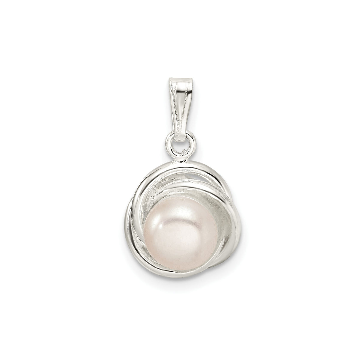 Sterling Silver Swirl Pendant with White Cultured Pearl, Elegant Classic Design
