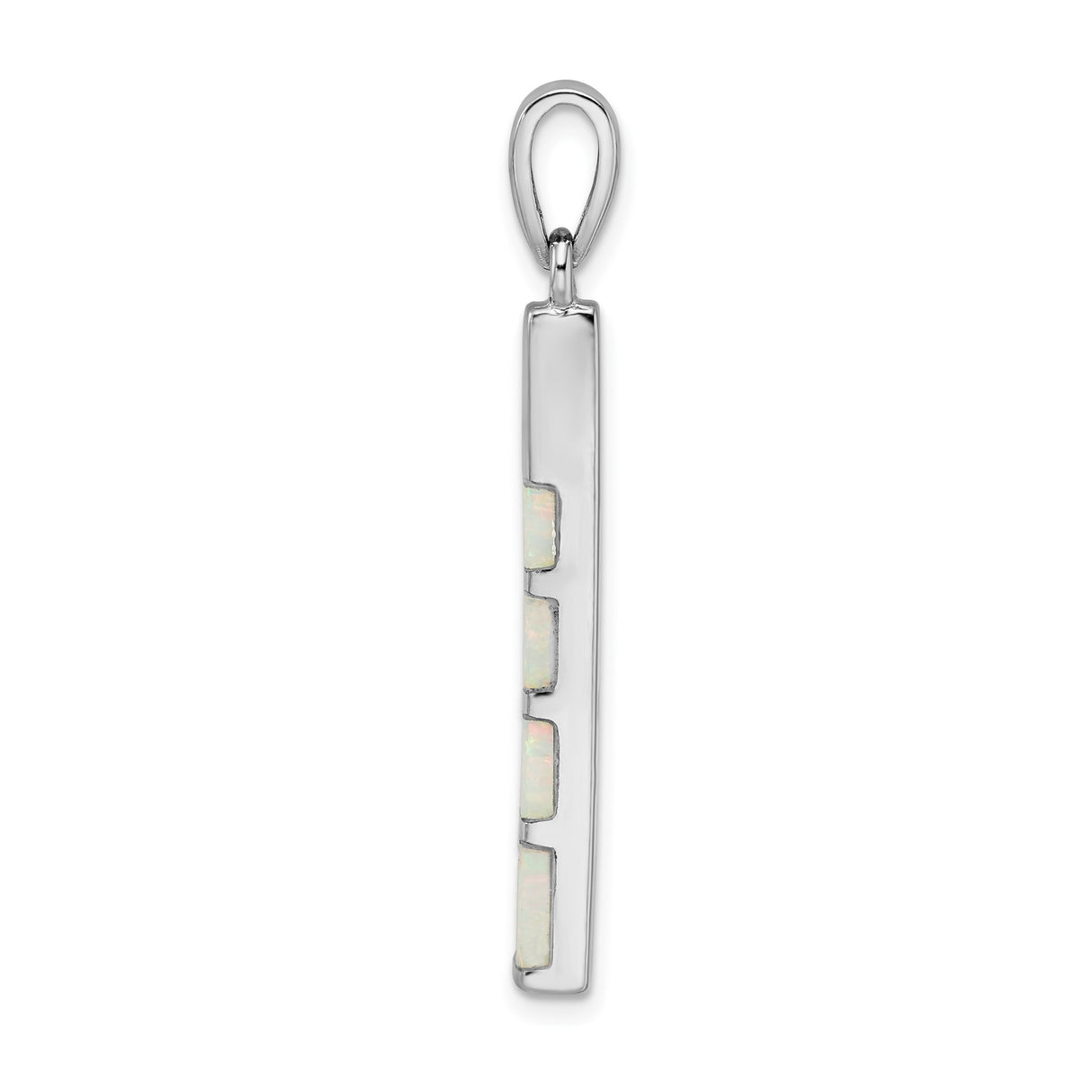 Sterling Silver Pendant with Inlaid Lab Created White Opal, Geometric Tapered Bar Design