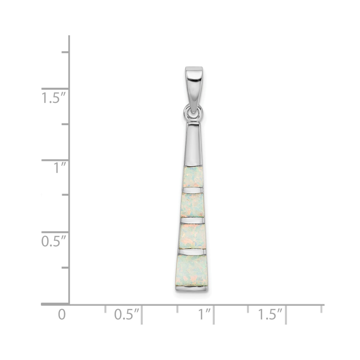 Sterling Silver Pendant with Inlaid Lab Created White Opal, Geometric Tapered Bar Design