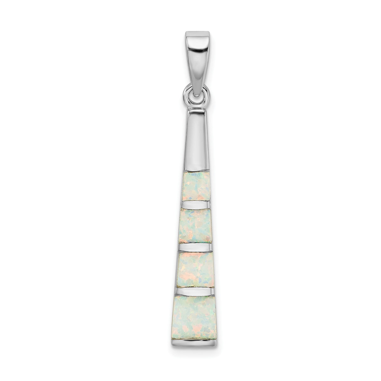 Sterling Silver Pendant with Inlaid Lab Created White Opal, Geometric Tapered Bar Design