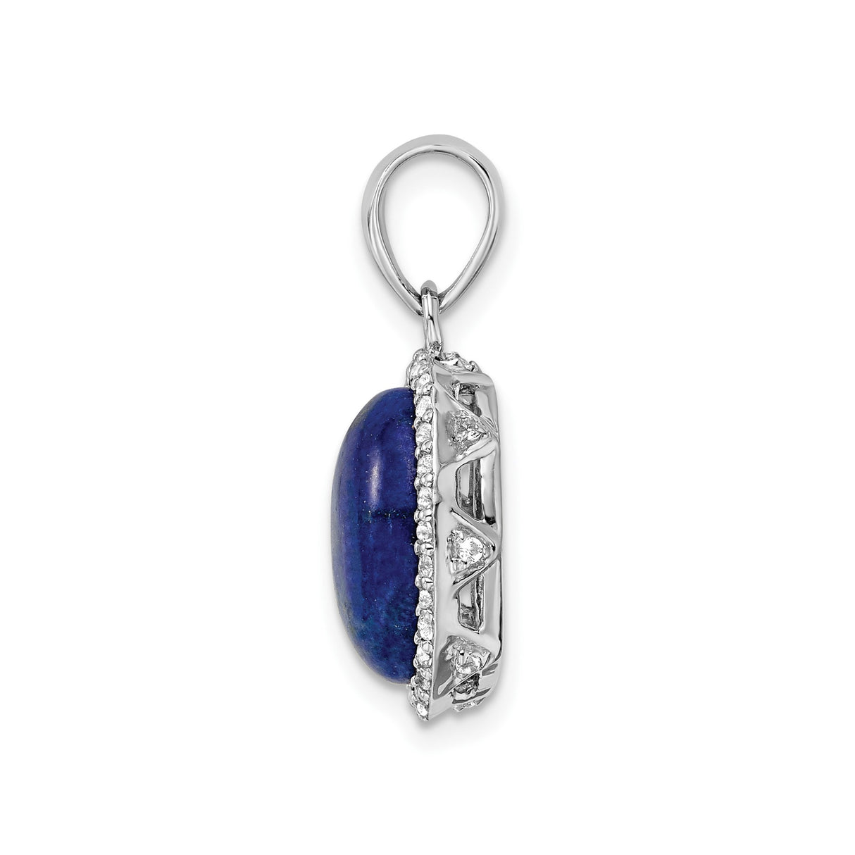 Sterling Silver Oval Pendant with Lapis Lazuli and Cubic Zirconia, Boho Spiritual Design