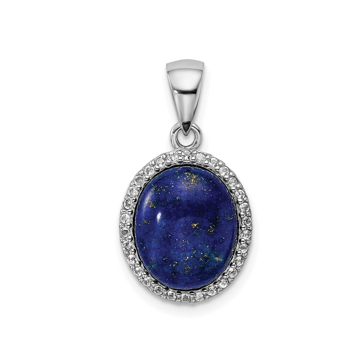 Sterling Silver Oval Pendant with Lapis Lazuli and Cubic Zirconia, Boho Spiritual Design