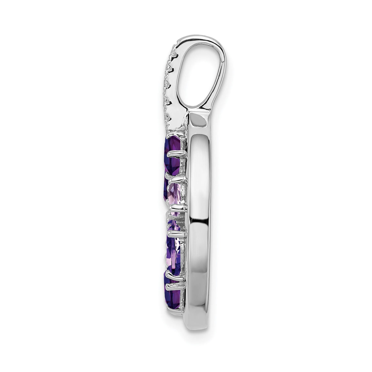 Sterling Silver Circle Pendant with Amethyst, Open Circle Design and Cubic Zirconia Accents