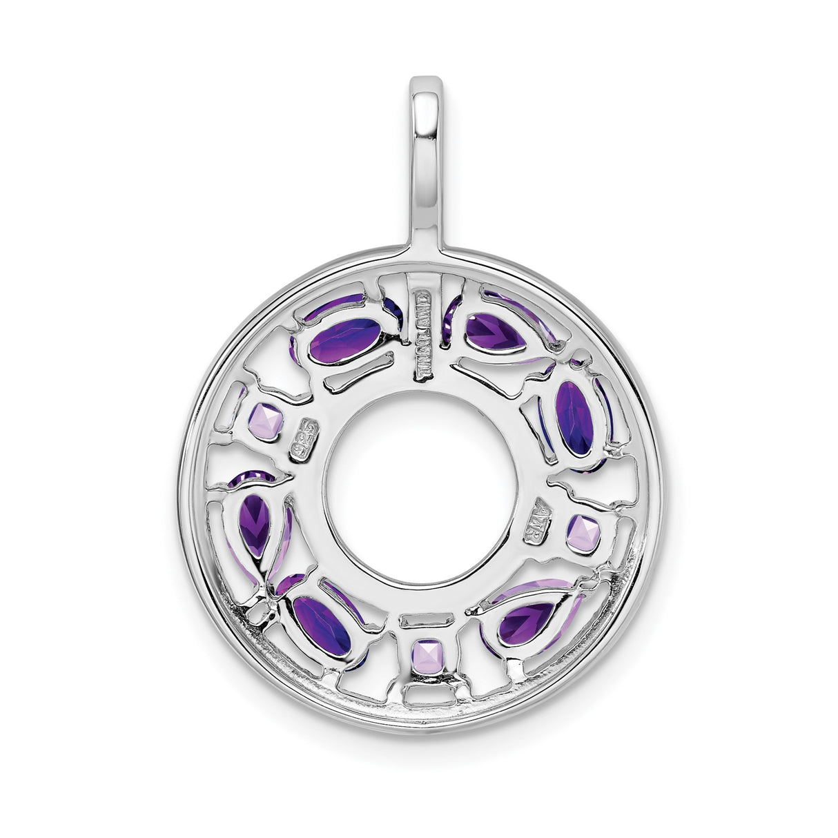 Sterling Silver Circle Pendant with Amethyst, Open Circle Design and Cubic Zirconia Accents