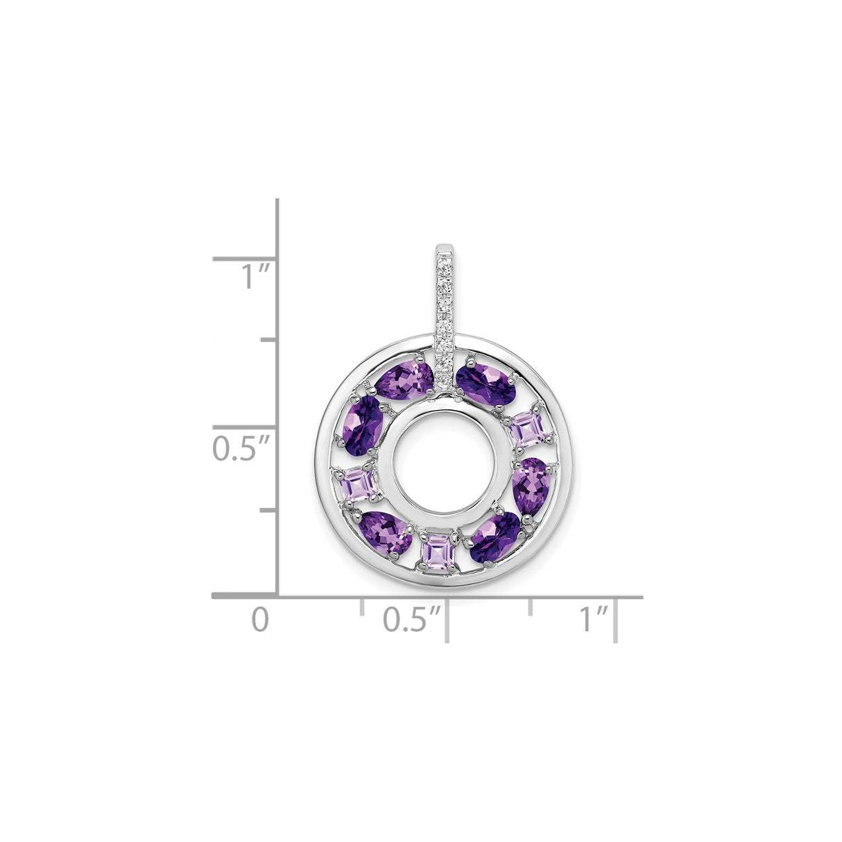 Sterling Silver Circle Pendant with Amethyst, Open Circle Design and Cubic Zirconia Accents