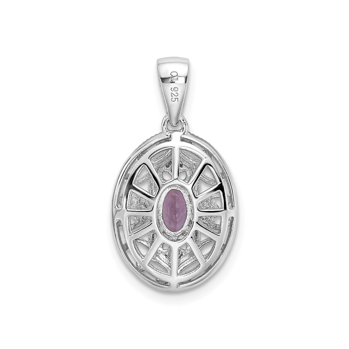 Sterling Silver Pendant with Oval Amethyst, Filigree Floral Scrollwork and White Topaz Accents