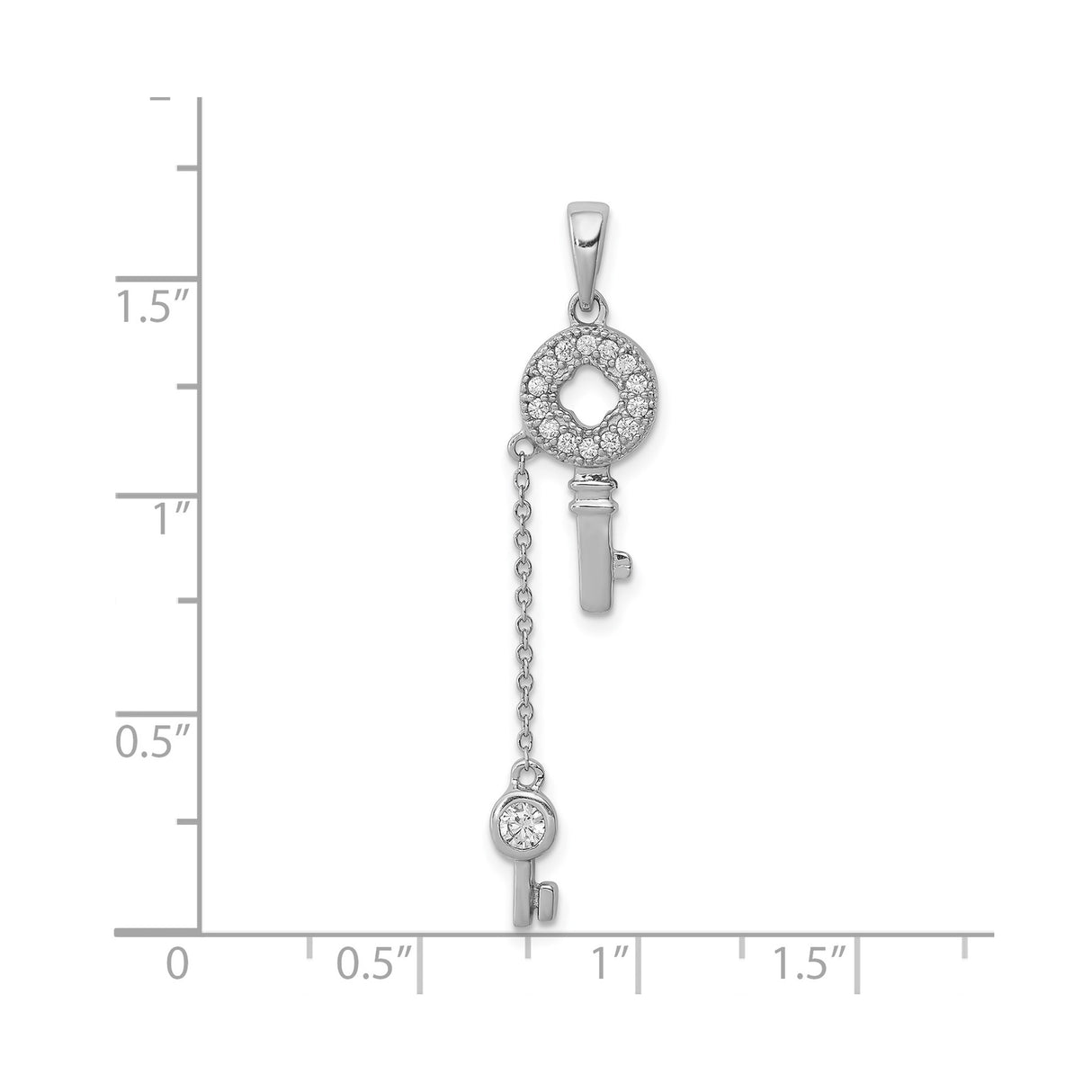 Sterling Silver Key Pendant with Cubic Zirconia, Dual Key Charms, Love and Hope Theme