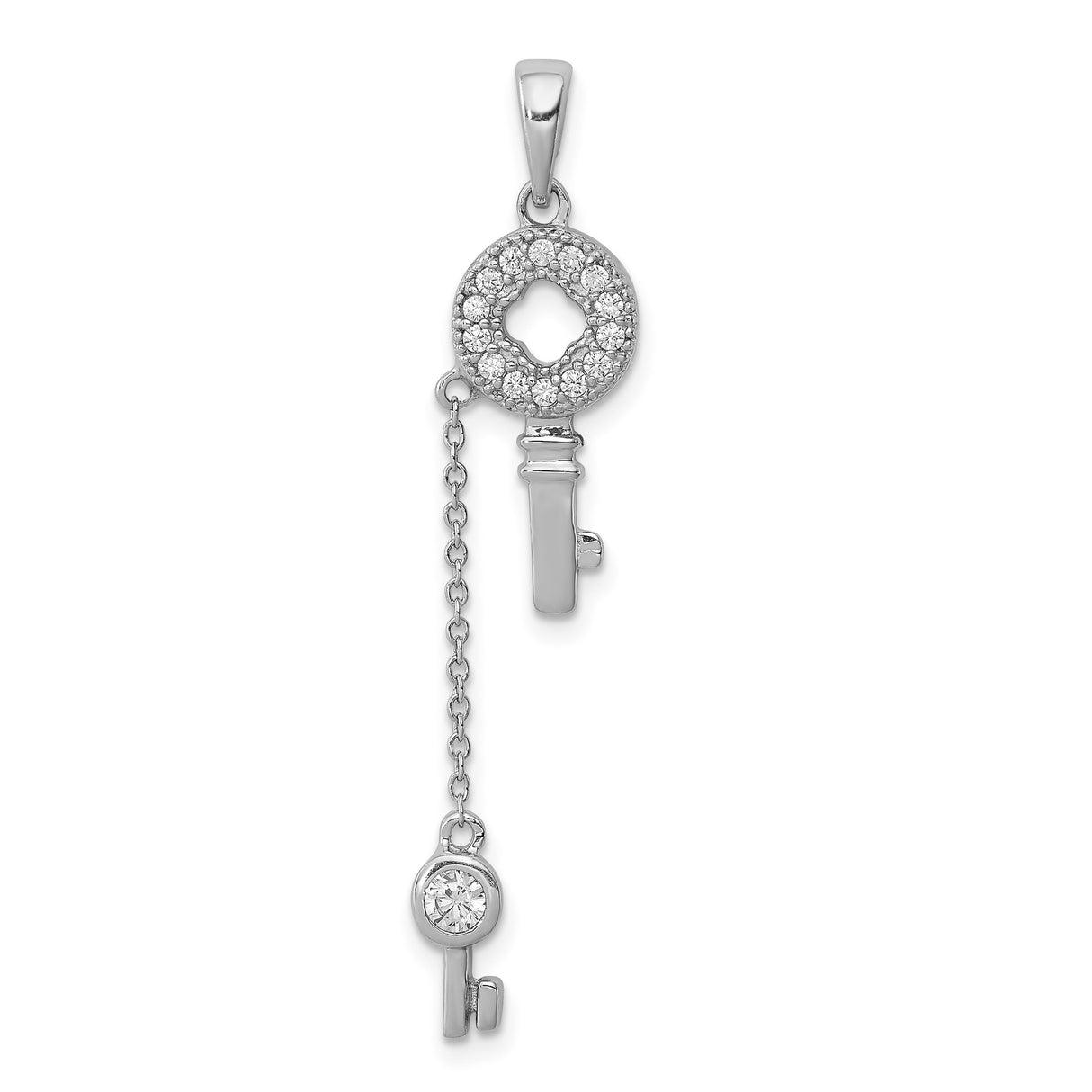 Sterling Silver Key Pendant with Cubic Zirconia, Dual Key Charms, Love and Hope Theme