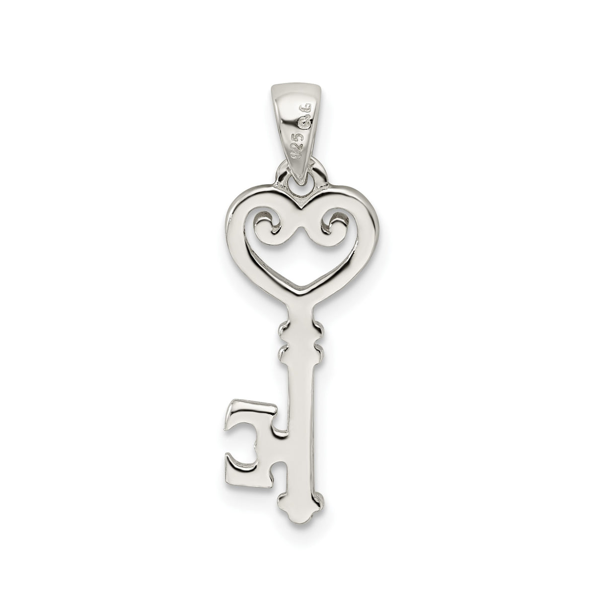 Sterling Silver Heart Key Pendant with Ornate Heart Design for Women