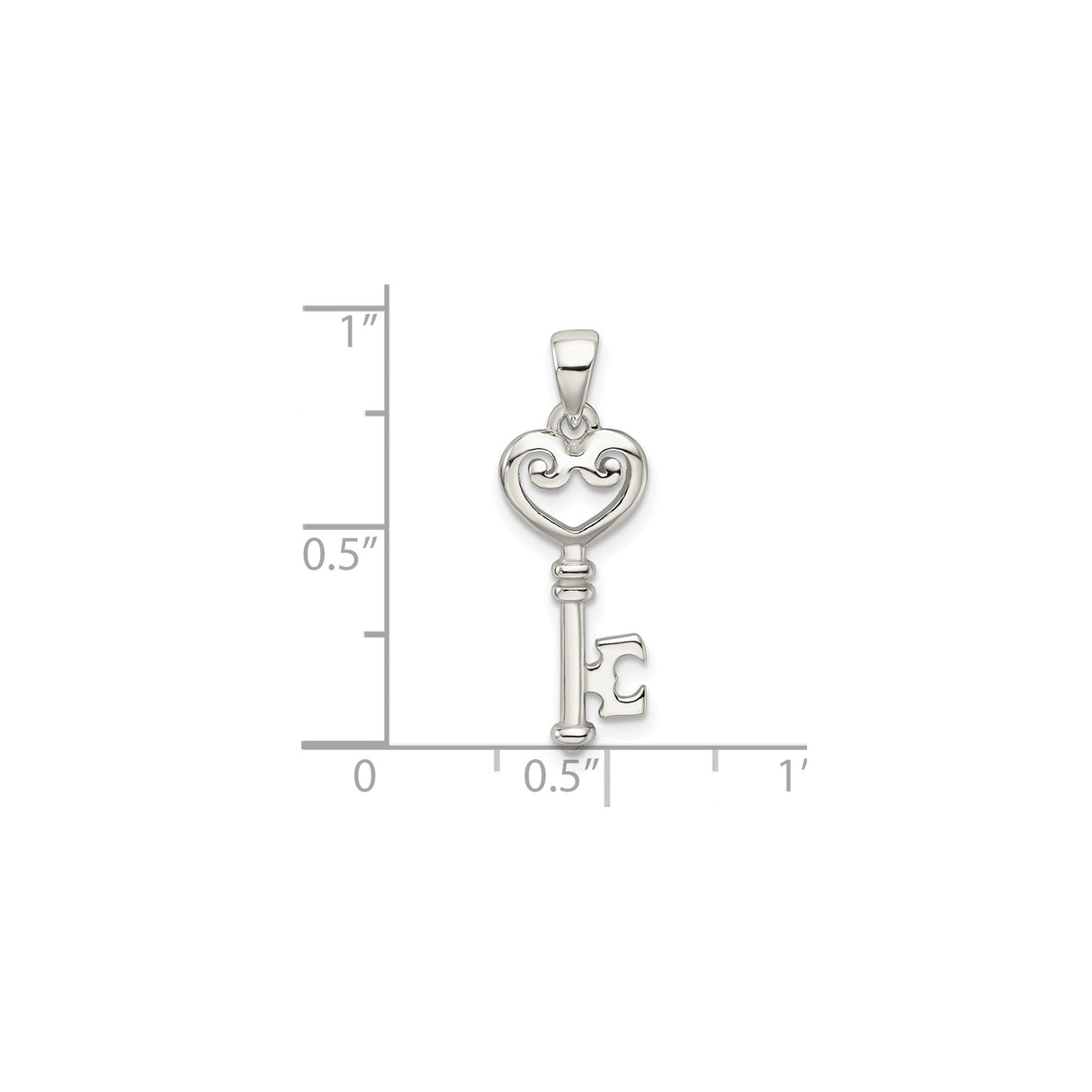 Sterling Silver Heart Key Pendant with Ornate Heart Design for Women