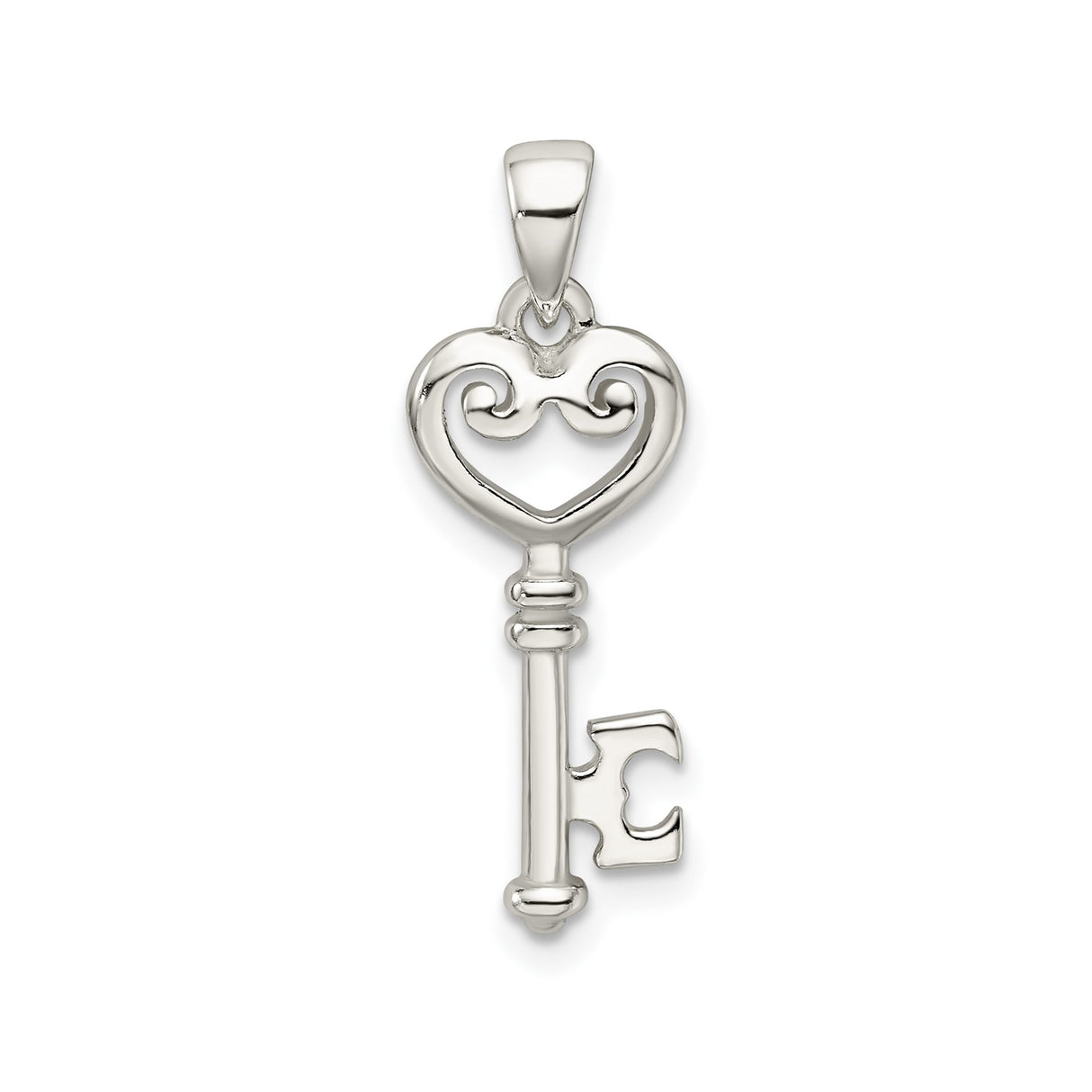 Sterling Silver Heart Key Pendant with Ornate Heart Design for Women