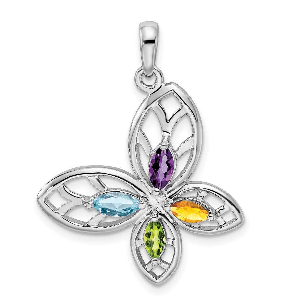 Sterling Silver Floral Pendant with Peridot and Swiss Blue Topaz, Nature Inspired Design