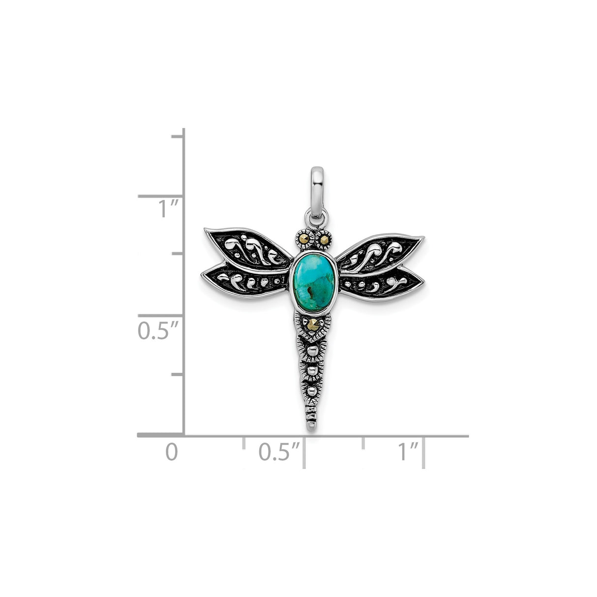 Sterling Silver Dragonfly Pendant with Turquoise and Marcasite, Filigree Boho Design