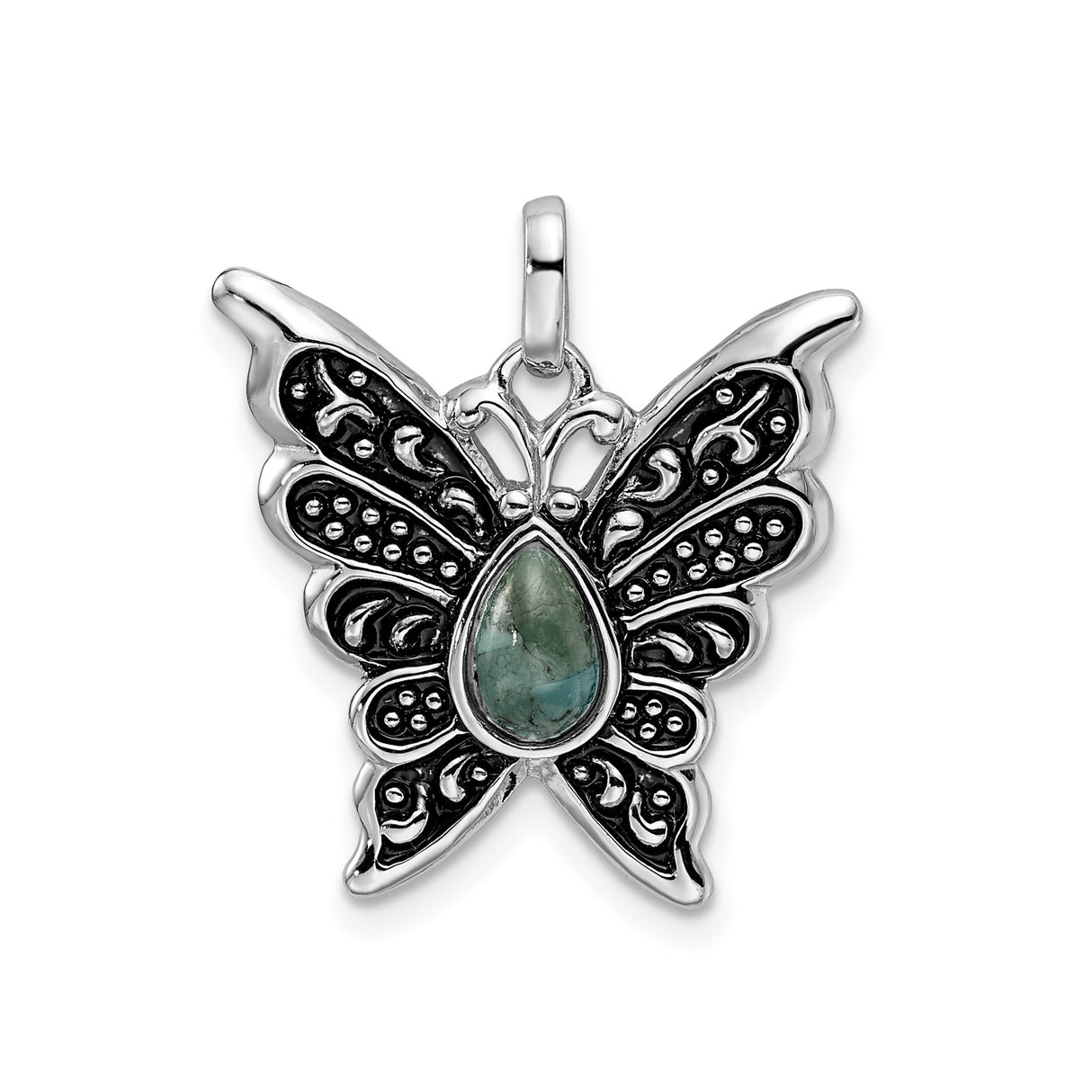 Sterling Silver Butterfly Pendant with Turquoise, Filigree Wings, Boho Nature-Inspired Design