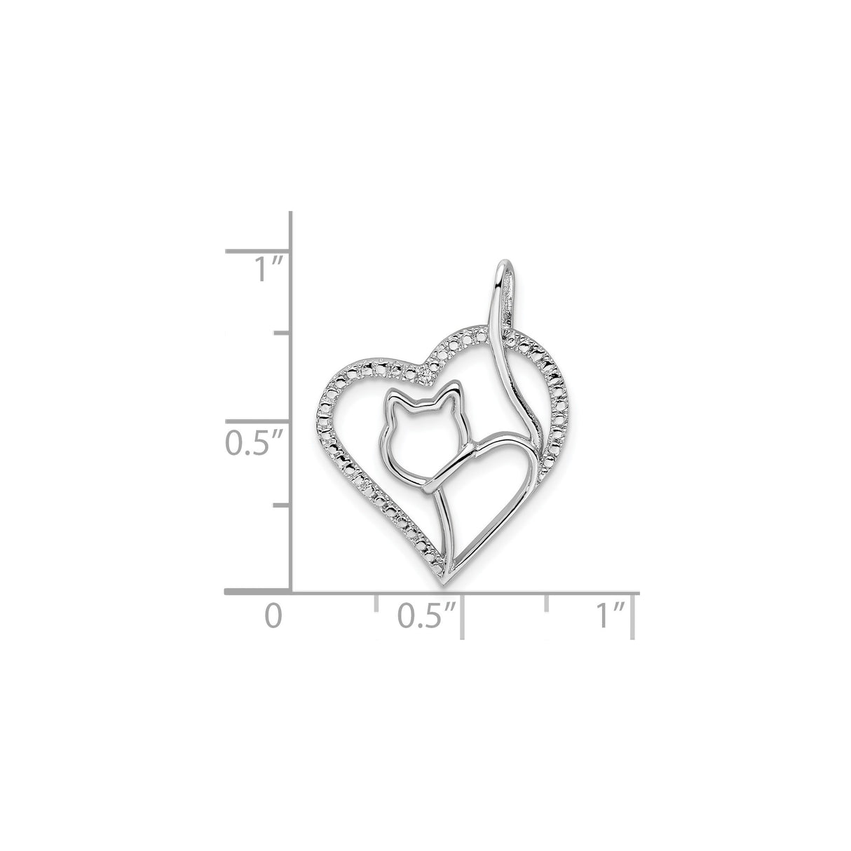 Sterling Silver Cat Pendant with Openwork Heart and Cubic Zirconia Accent