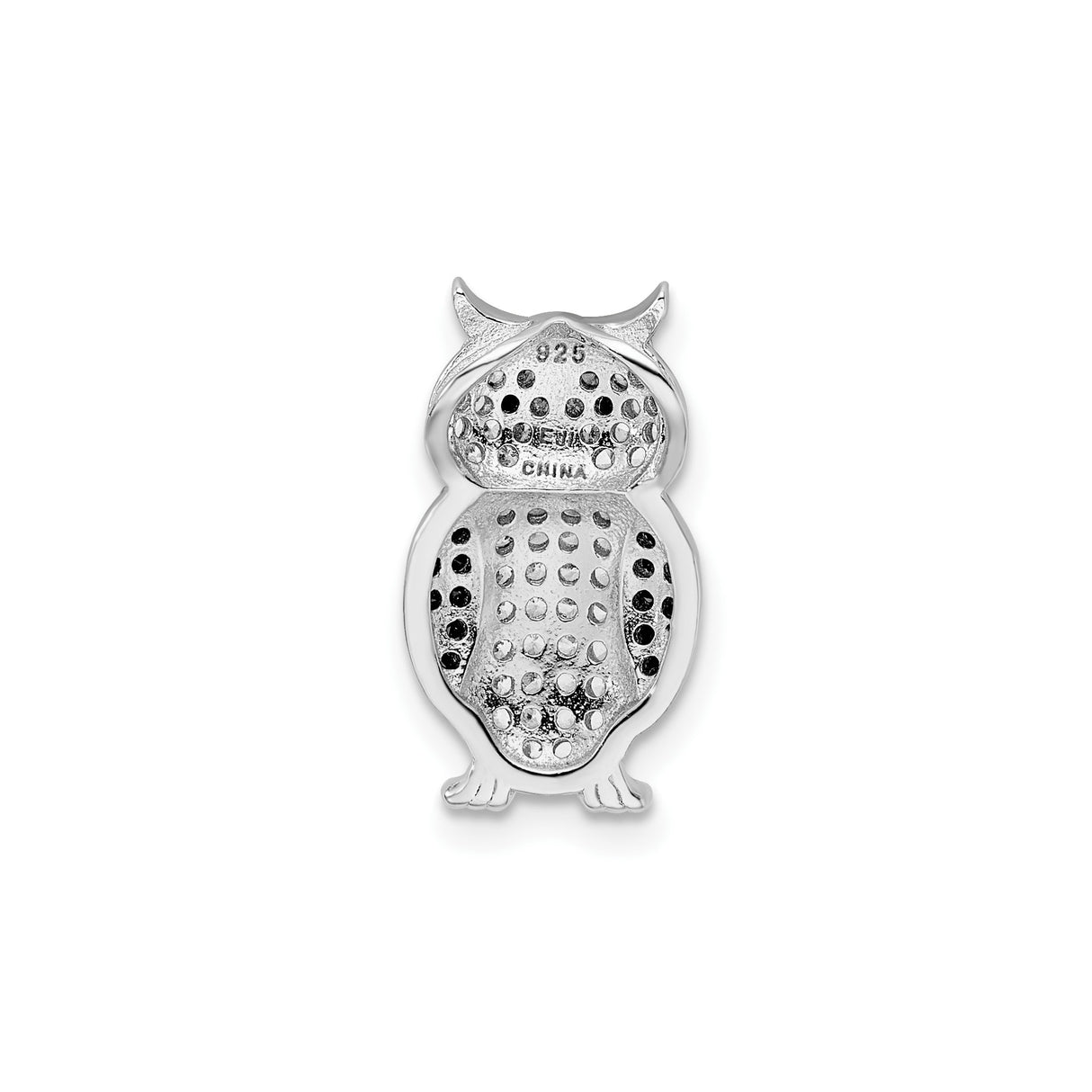 Sterling Silver Owl Pendant with Clear and Black Cubic Zirconia, Animal Charm Design