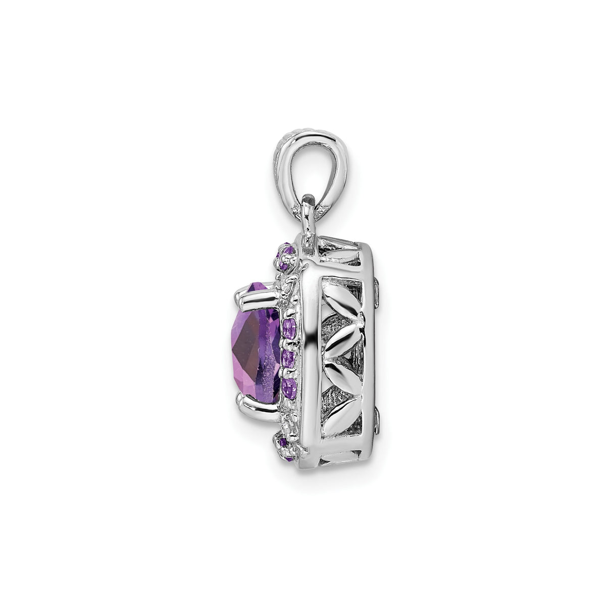 Sterling Silver Pendant with Cushion Cut Amethyst in Decorative Square Setting
