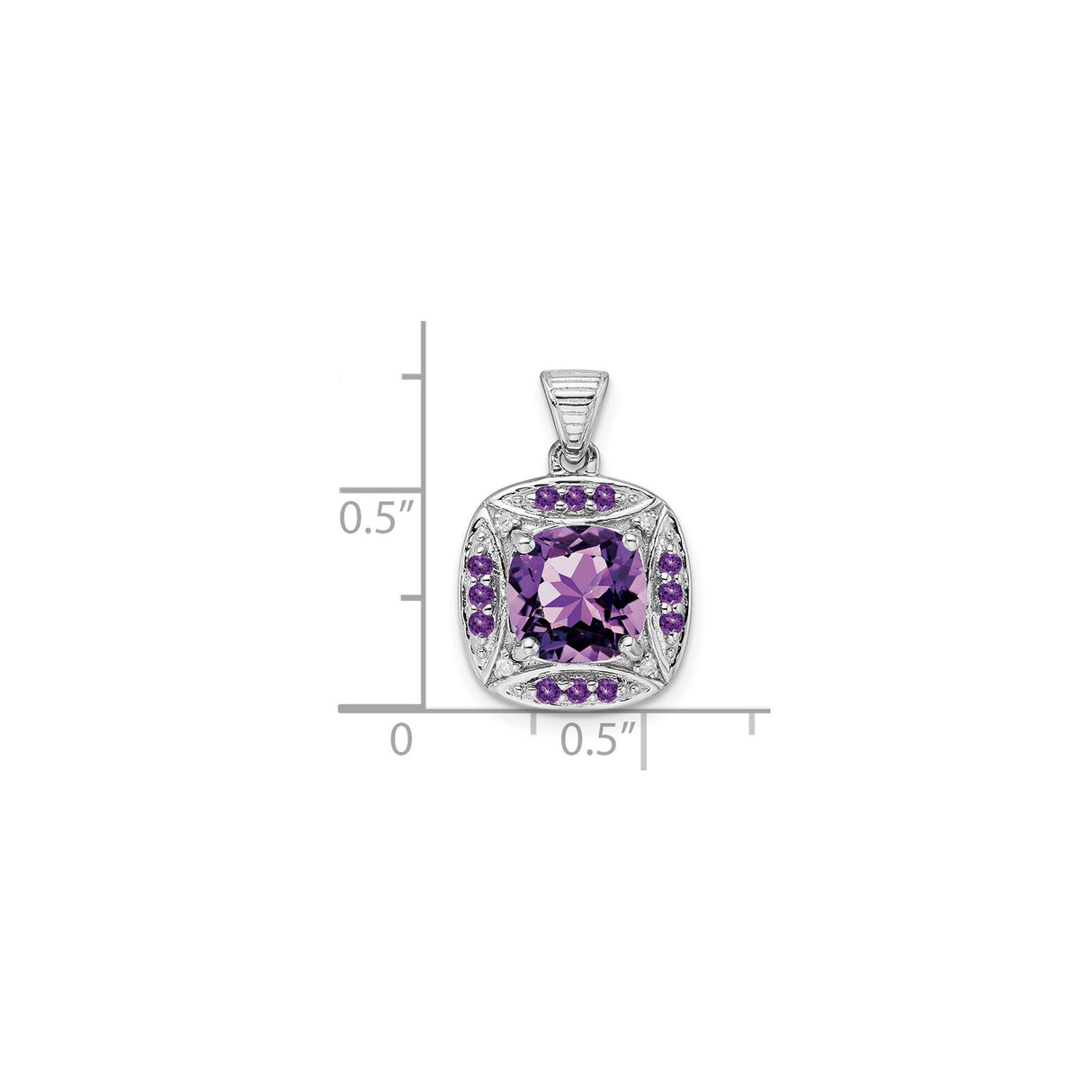 Sterling Silver Pendant with Cushion Cut Amethyst in Decorative Square Setting
